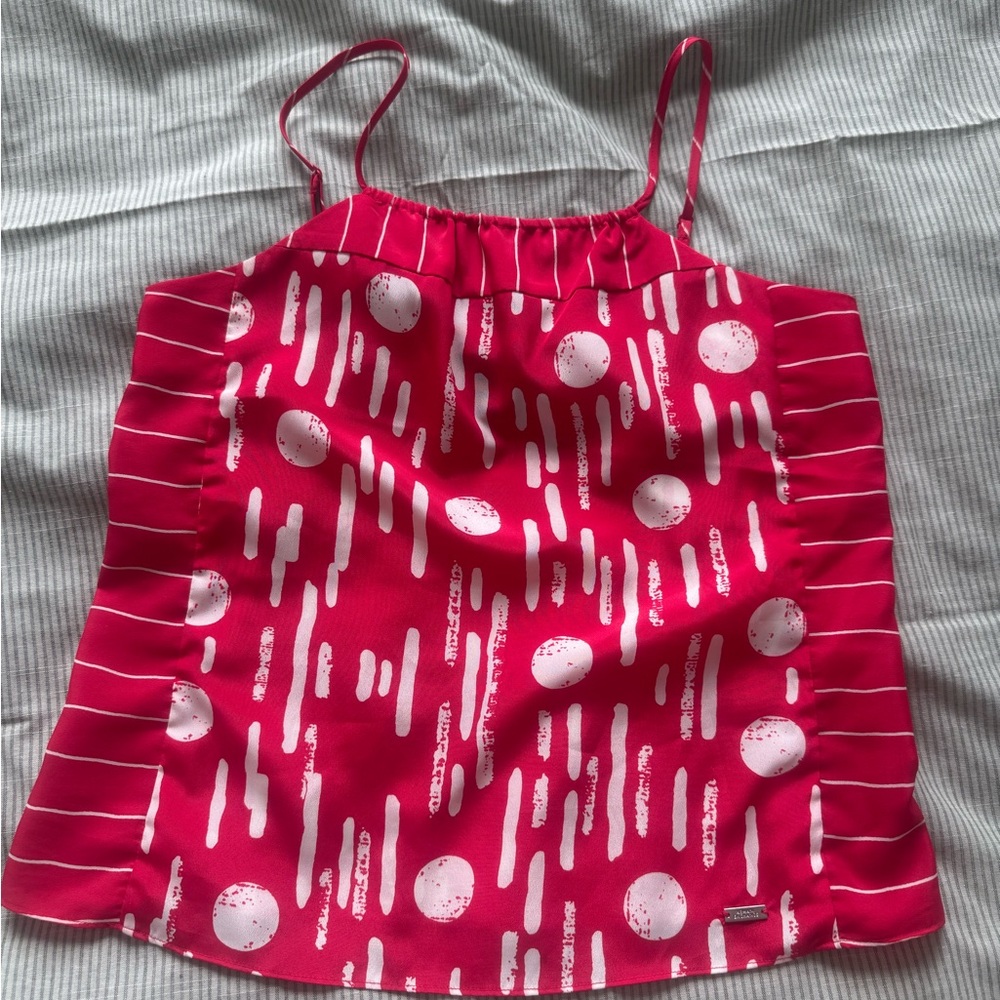 A/X Armani Exchange Red and White Patterned Top